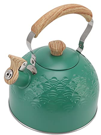 Naroote Bollitore con Fischio Teiera da Piano Cottura in Acciaio Inossidabile Fischio Trasparente per Domestica Capacità 2,5 Litri Verde