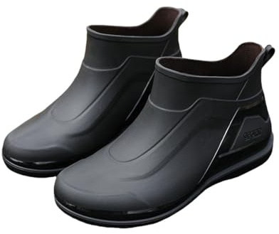 Generisch Stivaletti da pioggia corti da uomo, in gomma, leggeri, alla caviglia, morbidi, comodi, eleganti, impermeabili, antiscivolo, per esterni, giardino, pesca, Nero , 42 EU