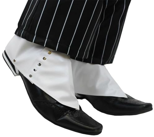 White Gangster Spats - White Shoe Covers with Metal Button Detailing -Spats Mafia Mob Boss Fancy Dress Accessory