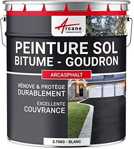 ARCANE INDUSTRIES Peinture Bitume, Goudron, Asphalte, Macadam, béton, enrobé : Arcasphalt - 3.75 kg (Jusqu a 7.5 m² en 2 Couches) Blanc