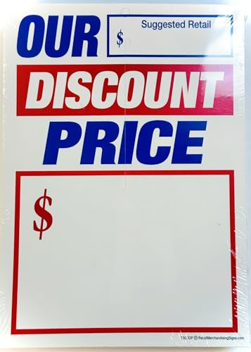 T50ODP Our Discount Price - Slotted Sale Tags Price Cards for Furniture and Retail - 5 x 7 (100 Pack) Business Store Signs