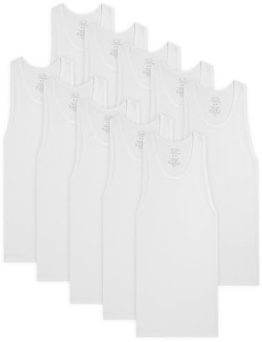 Fruit of the Loom Boys' Cotton Tank Top Undershirt (Multipack), Boys - 10 Pack - White, Large