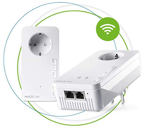 devolo Magic 1 – 1200 WiFi ac Starter Kit: 2 adaptadores Powerline, función WiFi, adecuado para la Home Office (1200 Mbit/s, 2 x conexiones Fast Ethernet LAN, malla, G.hn)