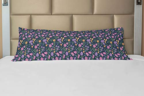 ABAKUHAUS Blumen Körper Kissenbezug mit Reißverschluss, Tulpen und Veilchen Stiefmütterchen, Deko-Akzent Langer Kissenbezug, 53 x 137 cm, Mehrfarbig