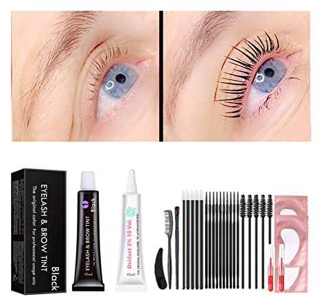 Black Lash T-i-n-t Kit, Keratin Black Eyelash D-y-e and Eyebrow T-i n t, 6 Week Voluminous Brow T-int, T-inting Look For Lash Perm/Lift/Lamination Treatment Dark Eyelash T-int Kit Only