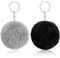 HICARER 2 Stücke Pom Poms Schlüsselanhänger Flaumig Faux Pompoms Schlüsselring Weiche Plüsch Schlüsselring Ornament Anhänger Zubehör für Damen Frauen(Grau, Schwarz)