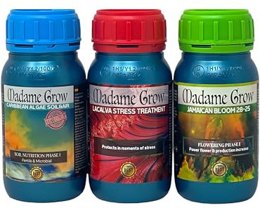 MADAME GROW Dünger 420 grüne Pflanzen - Dünger für grüne Pflanzen -Flüssigdünger für Pflanzen -Universaldünger für Wachstum -Dünger für die Blüte von Pflanzen -Aromatische Früchte(KIT ECON PK 3x250ml)