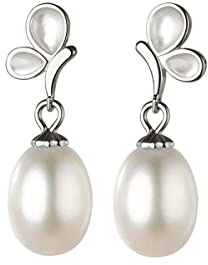 SLUYNZ 925 Sterling Silber Perle Tropfen Ohrringe für Frauen Damen Perle baumeln Ohrringe Hochzeit Braut Ohrringe Perlmutt Schmetterling Ohrstecker (A-Silber)