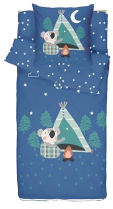 Bleu Câlin Caradou® Koala - Juego de Cama Infantil (3 Piezas, sin edredón, 90 x 190 cm, algodón), Color Azul