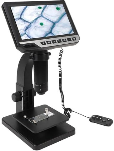 Elektronische Mikroskope, Digitales Biologisches Mikroskop, 500 X 2000 X Doppelobjektiv, 10 Verstellbare LED-Leuchten mit 7 Zoll 1080P 12 MP LCD-Bildschirm, Münzmikroskop für Labor