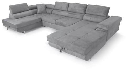 Ecksofa Aller U XXL-Ecksofa mit Schlaffunktion und Zwei Bettkästen in Grau, Linke Seite (Hellgrau)