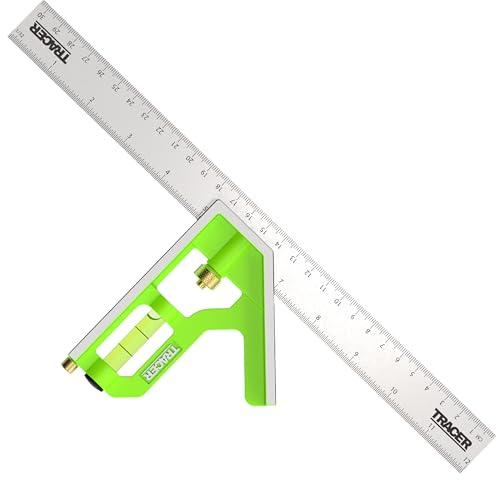 TRACER Combination Square 300mm (12 Inch). 45/90 degree Measuring Tool with built in Spirit Level and Scribe Tool. Metric & Imperial scales. Stainless Steel.