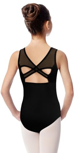 DANSHOW Ballett-Trikot aus Netzstoff für Mädchen Schwarzer Mädchen-Tanzanzug Trikot mit überkreuztem Rücken (23629-06-XXL)