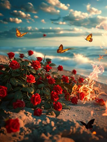 Taxpy Quadri dipinti a mano Rosa infuocata, altezza 80 x 100 cm Stampa su Tela da Parete ad Acquerello Pittura ad Olio su Tela, Decorazione per la casa e Il Soggiorno