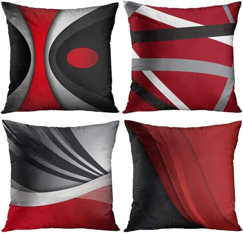 DILOXNSU Kissenbezug 40x40 Rot Grau Schwarz 4er Set Weich Deko Kissenbezüge Modern Kuschelig Dekokissen Kissenhülle Couchkissen Geometrisch Sofakissen Kissen Bezug Zierkissen Wohnzimmer Bett
