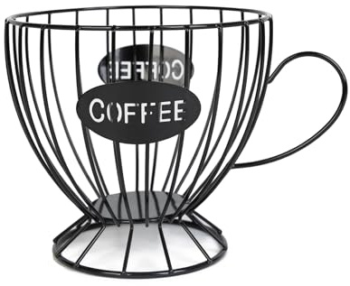Agirlvct Coffee Pod Holder,Large K Cup & Capsule Storage Organizer, Tea Cup Coffee Capsule Basket, Metal Coffee Bar Organizer for Kcup Kitchen Dinning Room Office Home Cafe Hotel (Black)