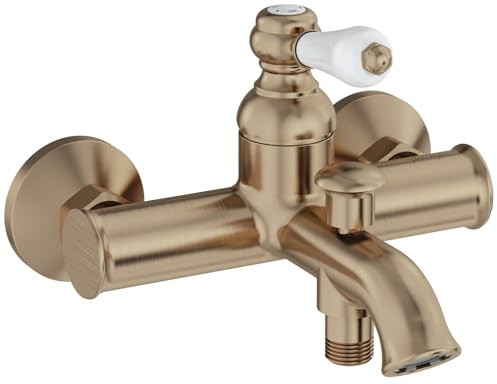 Jacob Delafon - Mitigeur bain-douche mural Louise - Mécanique - Design Rétro, poignée céramique - Économie d’eau - 21x14,80x19,50 cm - Bronze - E24363-BCN