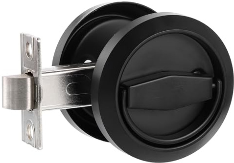 PATIKIL Redondo Empotrada Puerta Cerradura Inoxidable Acero 304 Oculto Empotrado Copa Puerta Manija Muebles Tiradores Pestillo Perilla para Privacidad Bolsillo Puerta Negro