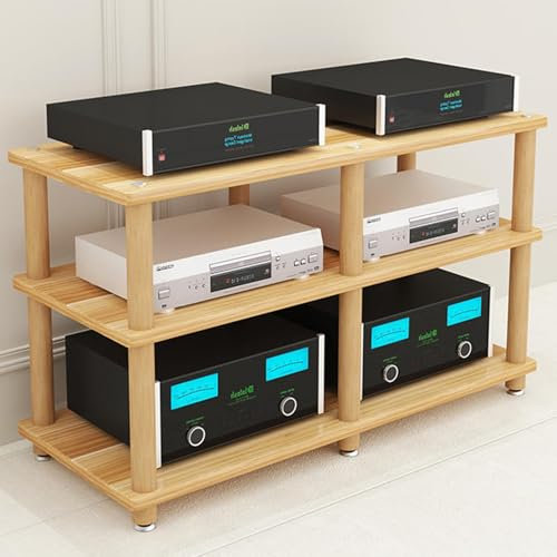 LYXWGRZD Audio Rack HiFi Regal, Phonoschrank mit offenem Stauraum, Plattenspieler Regal mit Schrankbeinen aus Massivholz, Record Player Stand for Besprechungs-, Wohn- und Aufnahmeräume(Wood color,67cm