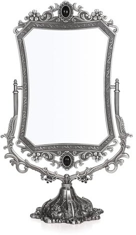 SUMTree Vintage Spiegel – Große doppelseitige Schreibtisch-Tischplatte & freistehend – dekorativer antiker Make-up-Spiegel für Schlafzimmer, Badezimmer, Schminktisch – Gothic-Stil, Silber-Finish