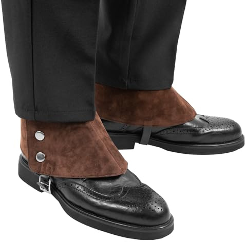 Herr gangster spats, 20-tals läder, stövletter, överdrag för män, snap spats vintage stil, dapper, män, damasker, spats, perfekt till karnevaler, halloween eller temafester, kostym, tillbehör (brun –