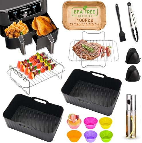 HUMTEOXI Heißluftfritteuse Zubehör Ninja Foodi AF400EU, AF300EU, 7,6L-9.5L Und anderen Dual Zone Air Fryer, BPA-Frei,Ninja Dual Zone Heißluftfritteuse,Air Fryer Accessories