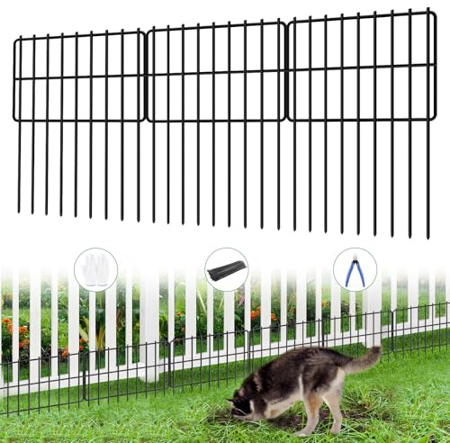 COLRASN 26 Panels Animal Barrier Fence No Dig, 1.25 Gap 28 Ft(L) X 17 in(H) Rustproof Metal Garden Fencing Border Dog Rabbit Under Fence Blocker, Small Wire Bottom Fences for Outdoor Yard Patio Black