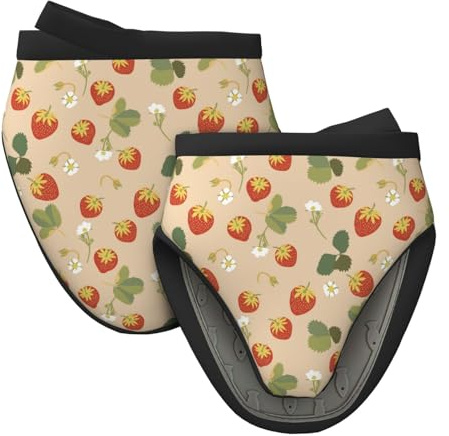 Lot de 2 mini gants de cuisine compacts en silicone résistants à la chaleur pour la cuisine et la pâtisserie Motif fraise
