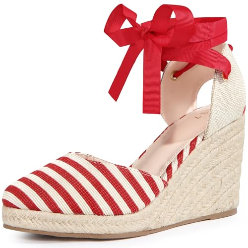 Perphy Stripe Lace Up Espadrilles Platform Wedge Sandals for Women Red 6.5 UK/Label Size 8.5 US