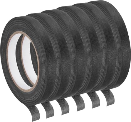 QUARKZMAN 50m x 13mm Krepppapier Klebeband Schwarz, 6 Rollen Universal Maler Kreppband Selbstklebend Malerkrepp Abklebeband für Malerarbeiten Dekoration zum Streichen Lackieren Renovieren
