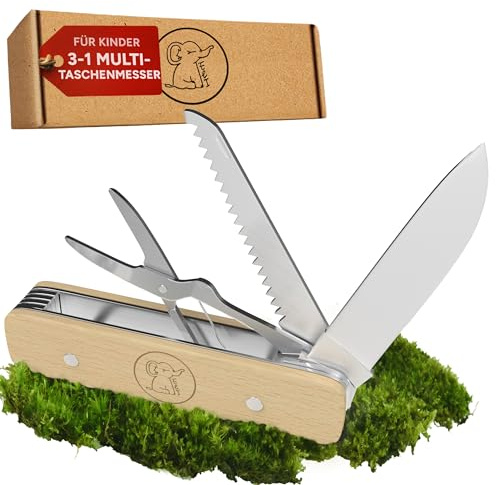 Eli® Taschenmesser für Kinder erstes Kindertaschenmesser Multitool 3 in 1 | inkl Säge - Kindermesser - Schere - Taschenwerkzeug - Werkzeug - Multifunktionswerkzeug - Schnitzmesser - Geschenkidee