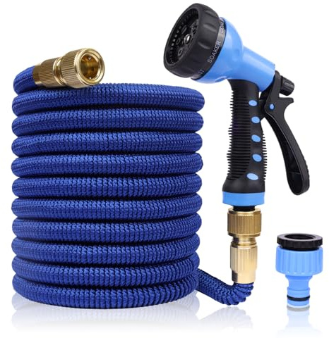 Expandable Garden Hose Pipe | 50FT Heavy Duty Flexible Water Hosepipe with 7 Multi-Function Spray Nozzle and 2 in 1 Tap Connector | Reaching 50FT After Expansion
