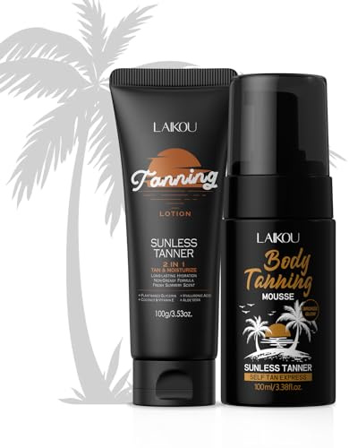 LAIKOU Self Tanning Kit, Express Bronzing Mousse & Gradual Tan Lotion, Fast Developing Fake Tan for Streak-Free, Natural Sun-Kissed Glow with Aloe Vera, Coconut Oil & Vitamin E, Women & Men