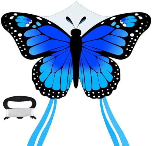 Drachen Kinder,Drachen Schmetterling,kinderdrachen ab 3,Butterfly Drachen flugdrachen Kinder mit 80m drachenschnur Spule,lenkdrachen geeignet für Children and Adults(blau)