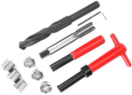 Eujgoov 11 PIÈCES Kit de Réparation de Filetage d'Insertion Filetée en Acier Inoxydable Clé de Forage Torsade Outil d'Insertion de Robinet M16X1.5