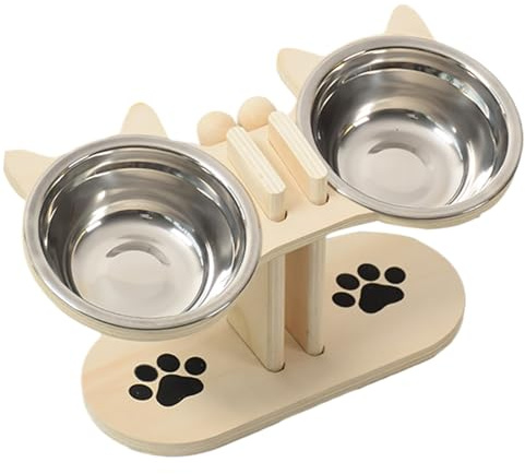 Lunaobrik Kattmat- och vattendispenser | halkfri justerbar höjd hundskål set – anti-sling-skål för valp katt, flerkatthushåll varje dag på vägen