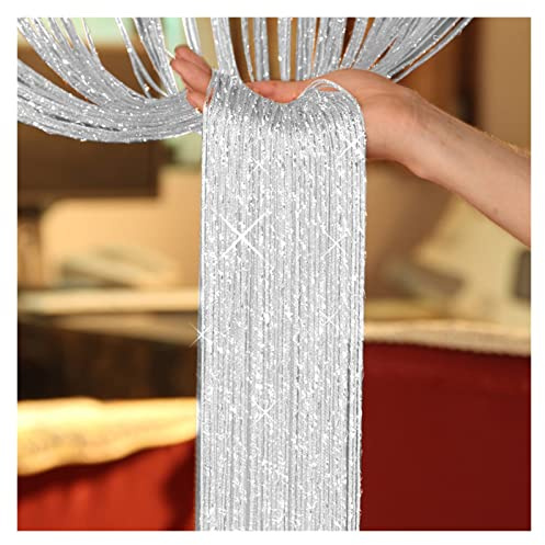 Cortina de Puerta con Cuentas 1 unid Brillo Cuerda Cortina Beads divisores de Habitaciones con Cuentas Franja Ventana Panel Dormitorio Tassel Cristal Colgando casa decoración(White)