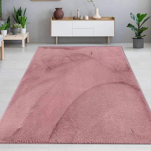 CARPETIA Kurzflor Teppich Felloptik Berry mit Schimmer 200x290 cm | Samtweich, pflegeleicht, strapazierfähig und saugrobotergeeignet, OEKO-TEX geprüft, beerfarbene Felloptik mit Schimmer