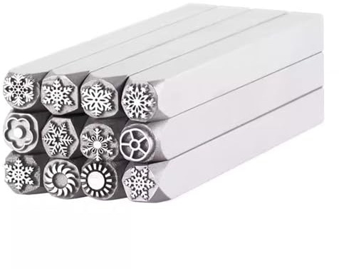 CYHTYM Schlagzahlen 12-teiliges Set mit 5 mm Metallstempelwerkzeugen, kreative Schnitzform mit Schneeflockenmuster, für Heimwerker