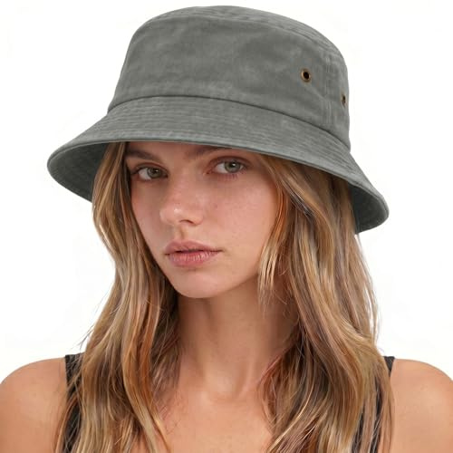 Voqeen Dam hinkhatt bomull sommar packbara solhattar för damer vikbar fiskehatt för män strand UV-skydd solhatt lätt andningsbar fiskarmössa vuxna, Mörkgrått, one size
