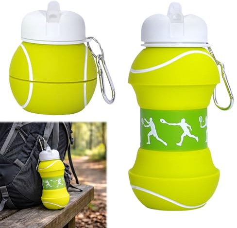 Ebksqs Botella de Agua Plegable de Silicona para Deporte - Botella Plegable 550ml, Sin BPA, Diseño de Pelota de Tenis, Ideal para Regalo Original