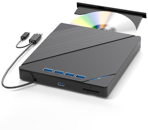 Vutlace 7 in 1External Blu Ray Drive USB 3.0 Type-C, Support 100G BD DVD CD External Blu ray Player, Ultra-Slim Bluray Drive with TF/SD Port, Compatible with Windows XP/7/8/10/11 Mac Laptop Desktop