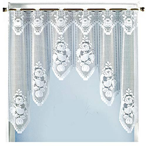 heimtexland ® Fensterbild Bogen Scheibengardine Rosen Jacquard Weiß Gardine HxB 100x150cm