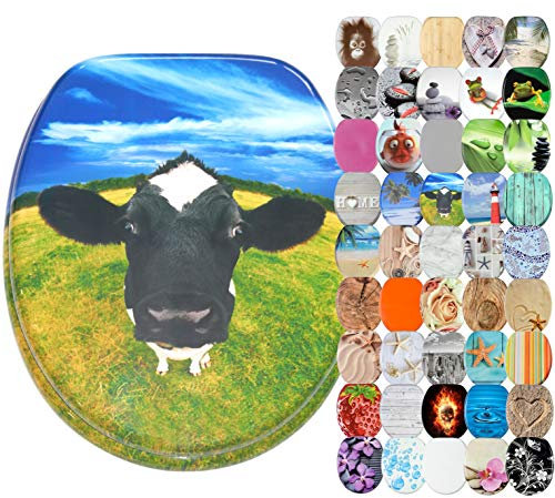 Sanilo WC Sitz ohne Absenkautomatik, viele schöne Toilettendeckel zur Auswahl, hochwertige und stabile Qualität aus Holz (Kuhkopf)