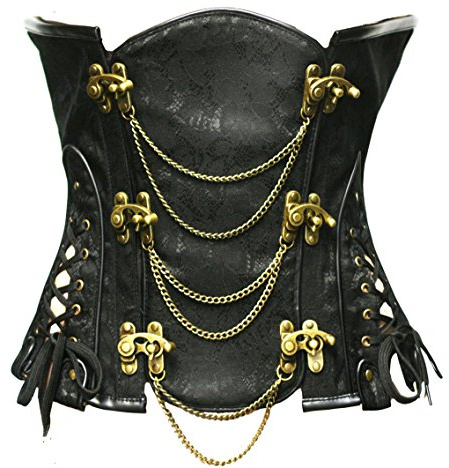 Bslingerie Steampunk, corsetto con stecche di metallo, fascia stringivita sottoseno Classic Black Small-38-40
