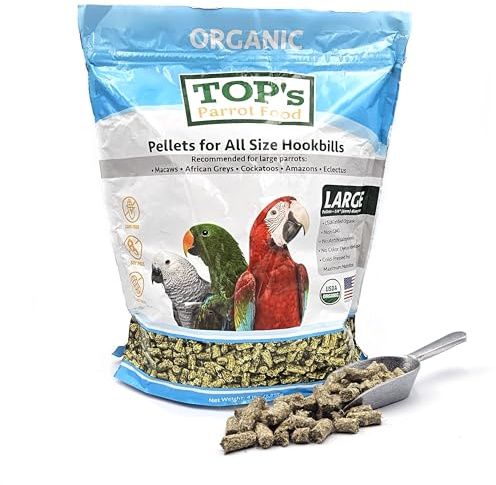 TOP's Parrot Food Pellets Hookbills, Small, Medium and Large Parrots - Non-GMO, Peanut Soy & Corn Free, USDA Organic Certified - 4 lb / 1.81 kg