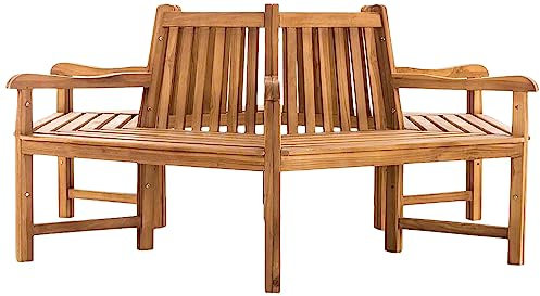 CLP Baumbank Sonja aus massivem Teakholz I Rundbank mit Armlehnen I Holzbank mit sechs Sitzplätzen I In verschiedenen Größen erhältlich, Farbe:Teak, Größe:200 cm