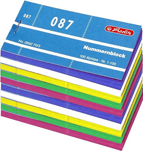 Herlitz 892703 Nummernblöcke 1-1000 Nummer 1-1000 10x100 Abrisse (30x100 Abrisse, Sortiert | 3 zufällige Farben)