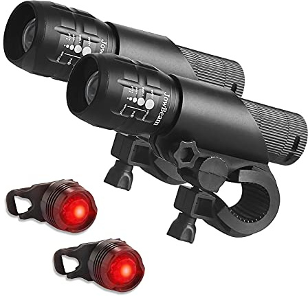 2 Packs Bike Light Set Super Bright Focus Adjustable Front Headlight and Rear LED Bicycle Light, Mount Included JB866