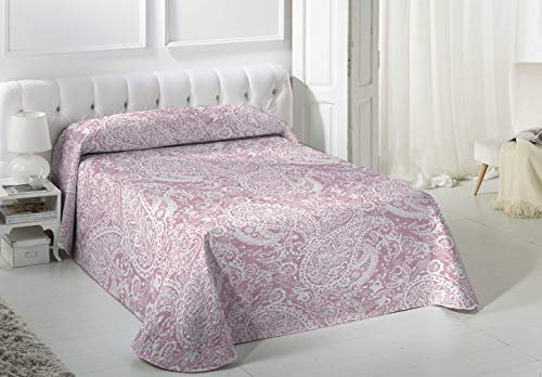 VIALMAN Colcha Bouti Ligero Sofia 29 con un Diseño de Cachemira para Cama de Matrimonio de 150 cm | Colcha Cachemir 150 | Colcha Paisley 250x270 cm, Color Rosa